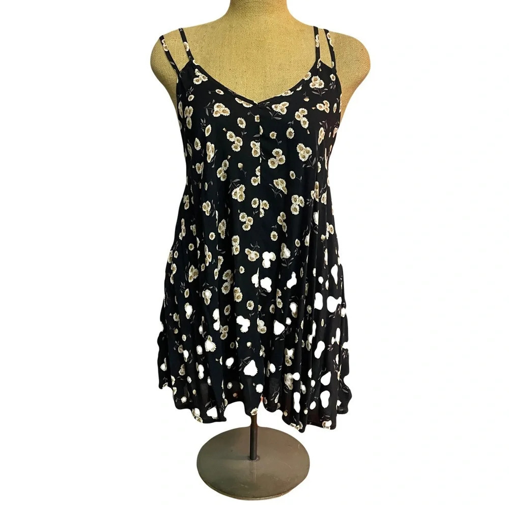 Brandy Melville black floral print tank top/tunic/mini dress